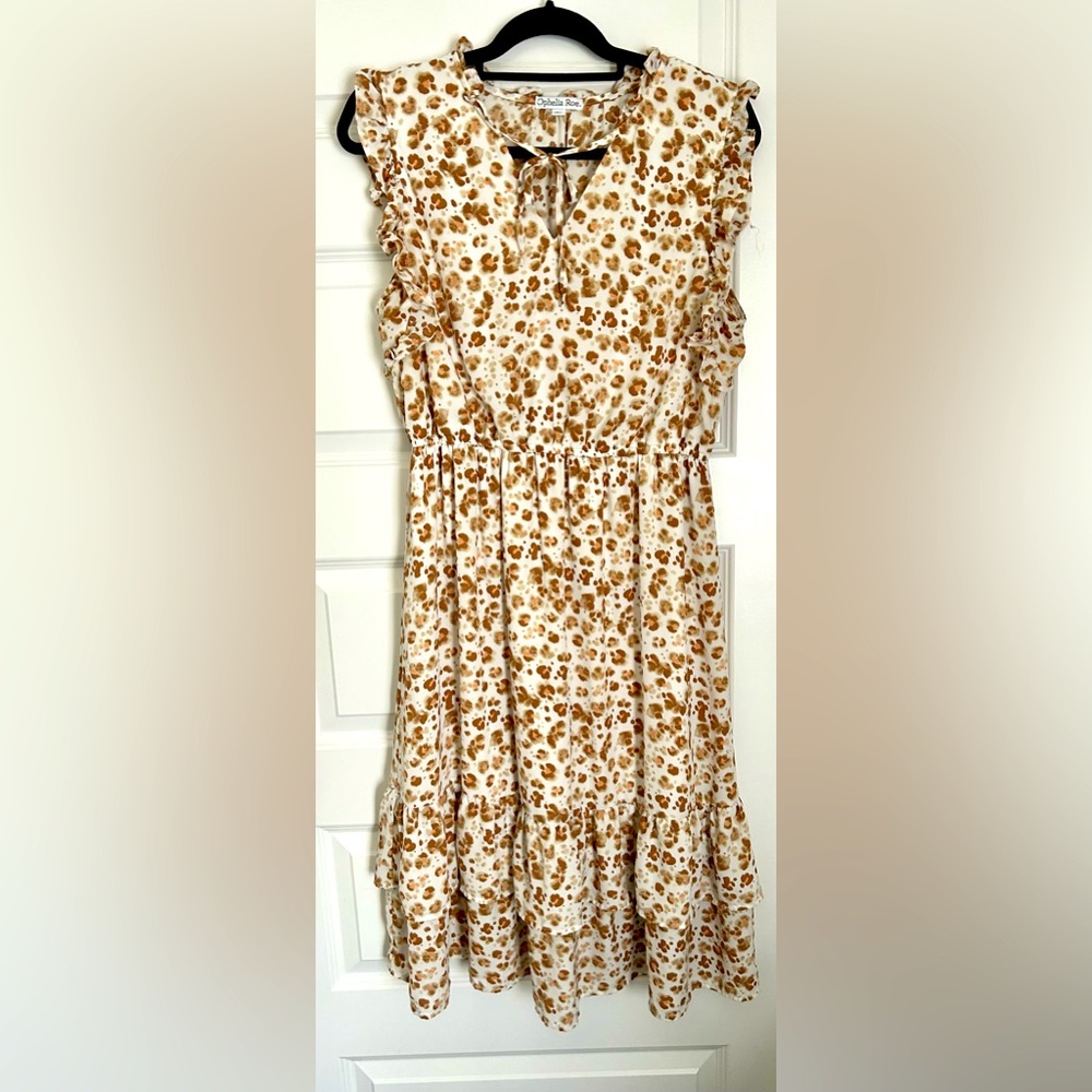 Ophelia Roe Leopard Print Sleeveless Midi Dress